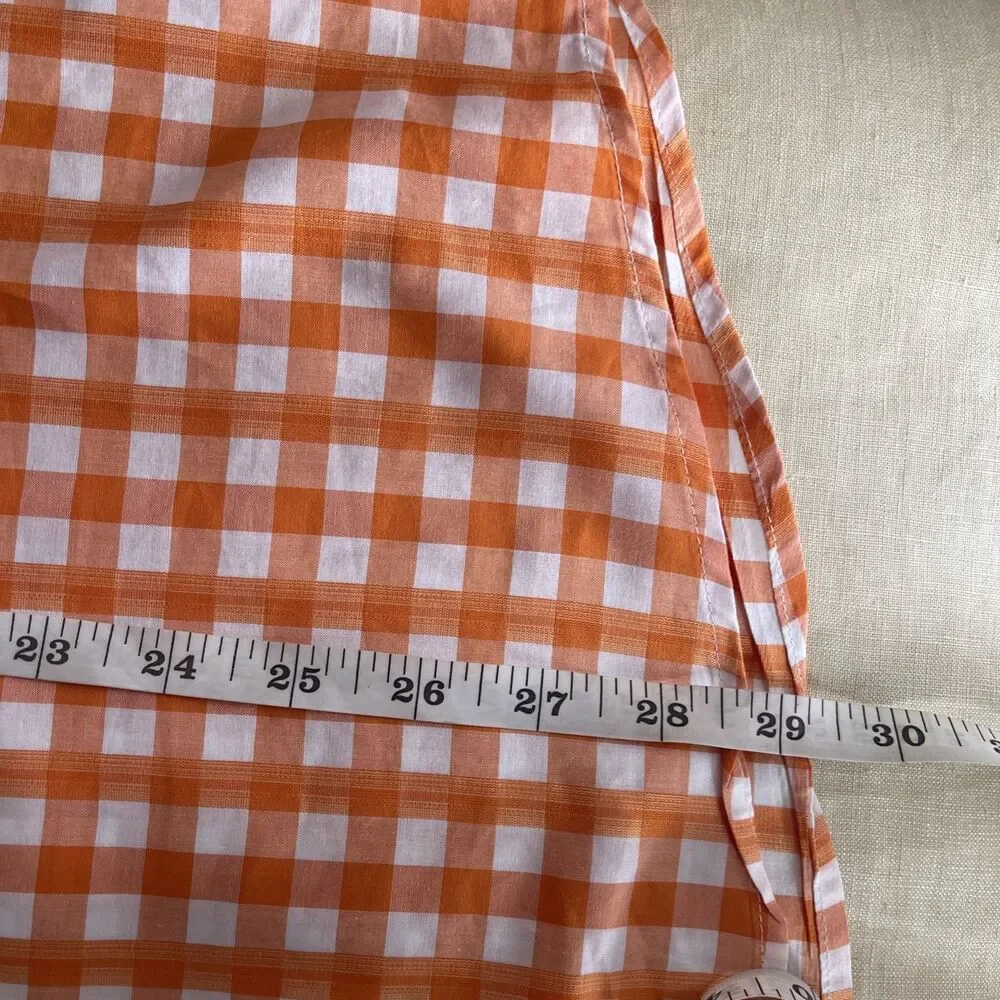Johnston & Murphy tailored fit Orange Gingham Plaid shirt Contrast Trim Size M